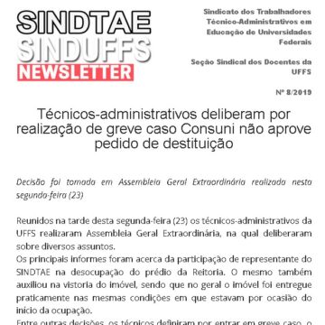 Boletim SINDUFFS-SINDTAE 08/2019