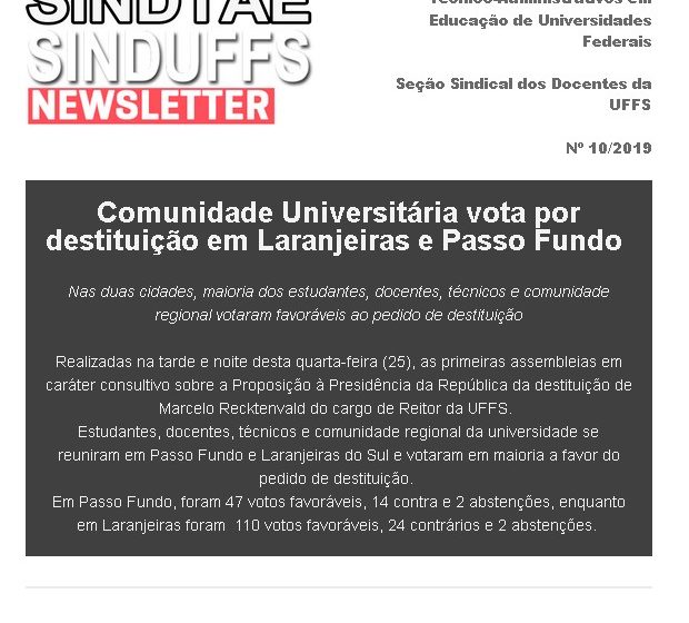 Boletim SINDUFFS-SINDTAE 10/2019