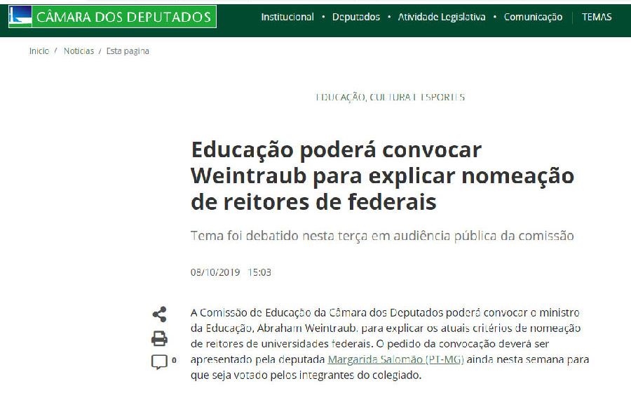 Destituição de Reitor da UFFS é destaque em Audiência Pública da Câmara dos Deputados