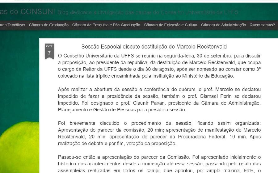 Blog relata Sessão Especial que deliberou sobre o pedido de destituição