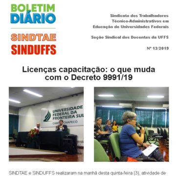 Boletim SINDUFFS-SINDTAE 13/2019
