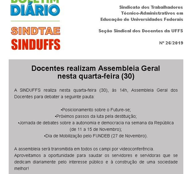 Boletim SINDUFFS-SINDTAE 26/2019