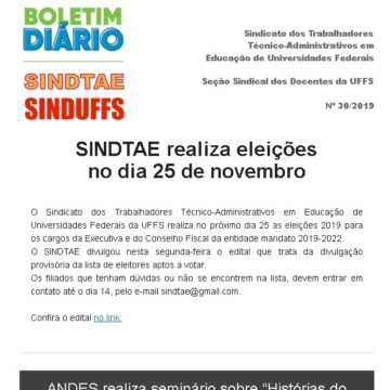 Boletim SINDUFFS-SINDTAE 30/2019
