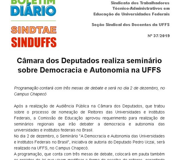 Boletim SINDUFFS-SINDTAE 37/2019