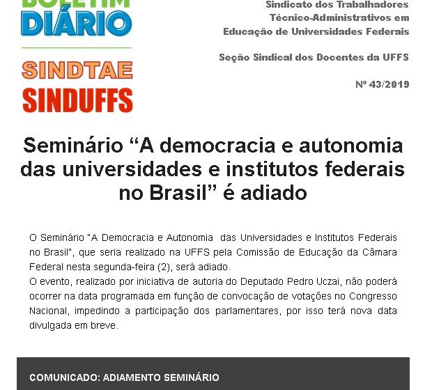 Boletim SINDUFFS-SINDTAE 43/2019