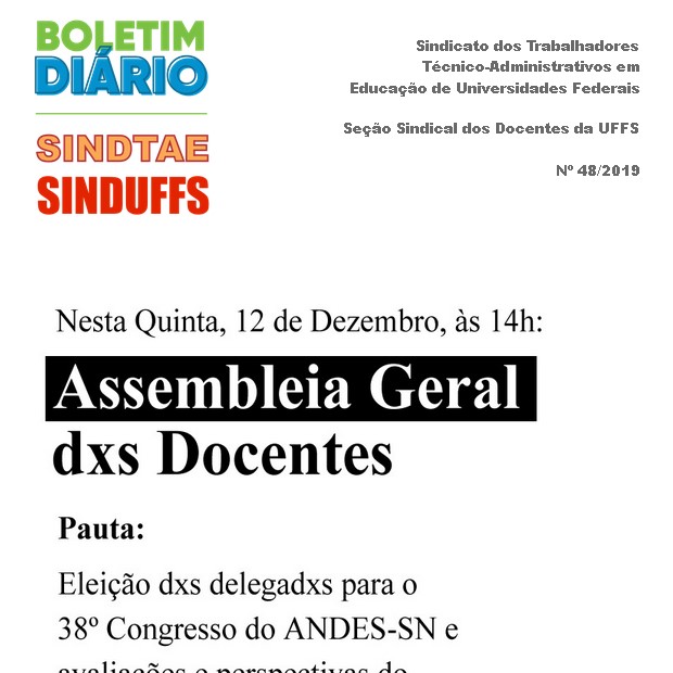 Boletim SINDUFFS-SINDTAE 47/2019