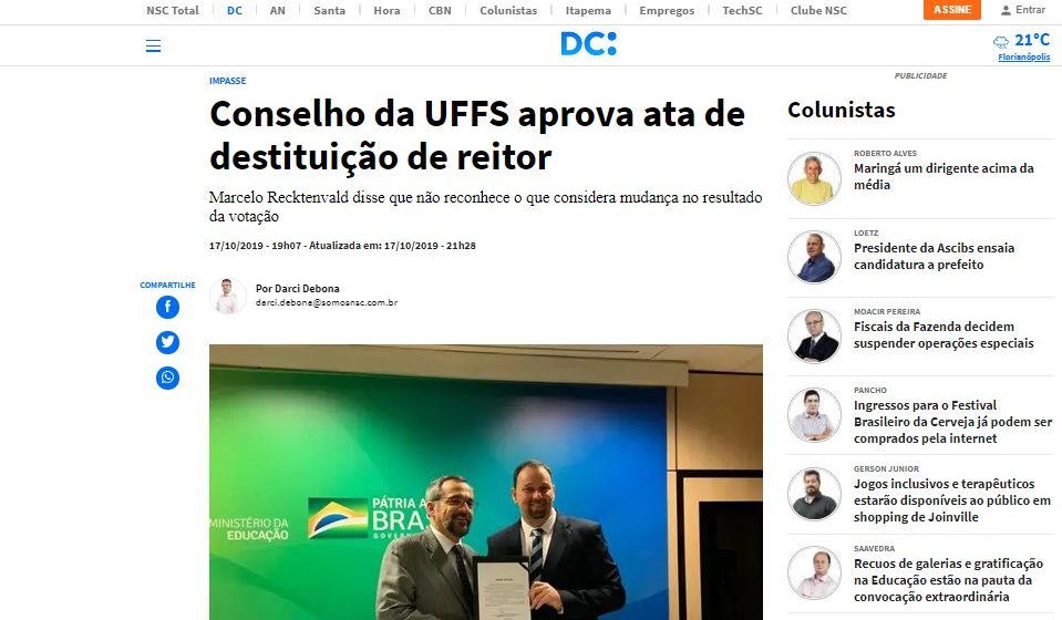Aprovação de ata de destituição é destaque no DC e NSC