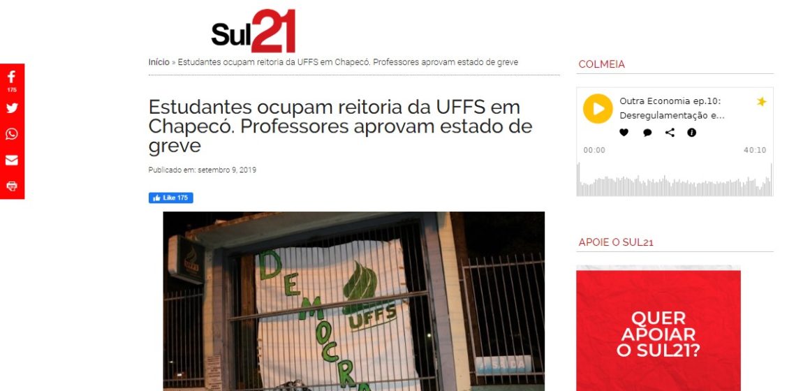 Sul 21 noticia ocupação da reitoria da UFFS