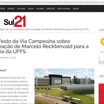 Sul 21 destaca manifesto da Via Campesina contra escolha de reitor da UFFS