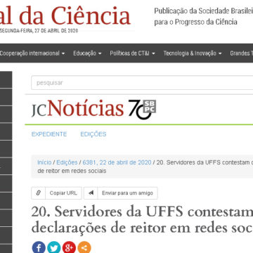 Jornal da Ciência, da SBPC, publica nota de servidores contra as declarações de Recktenvald