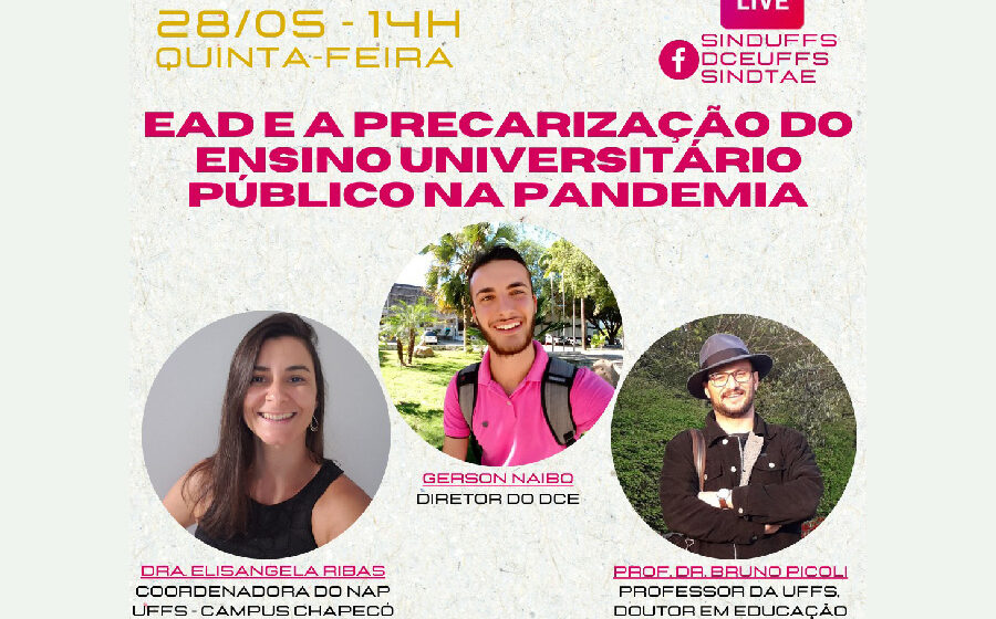 Nesta quinta, às 14h, live sobre “EaD e a Precarização do Ensino Universitário Público na Pandemia”