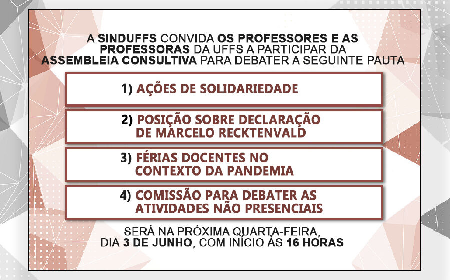 Assembleia Consultiva Docente será realizada na próxima quarta, dia 3 de junho, às 16 horas