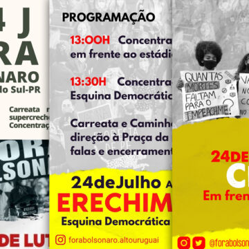 Neste sábado (24), será dia nacional de luta contra o governo de Jair Bolsonaro!