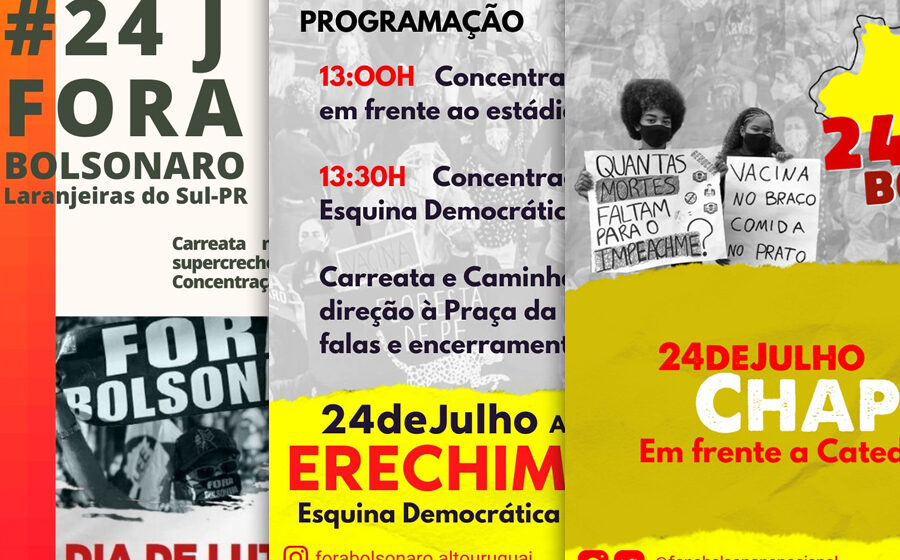 Neste sábado (24), será dia nacional de luta contra o governo de Jair Bolsonaro!